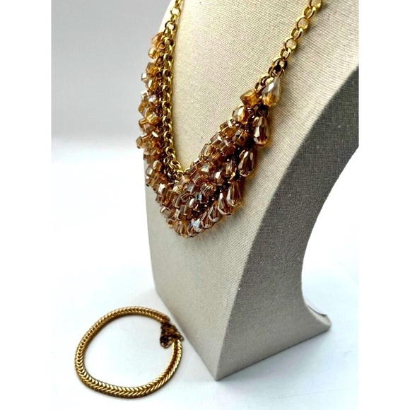 Vintage Gold Chain Necklace & Bracelet Set With Dangling Beads.  A6 - Picture 4 of 12